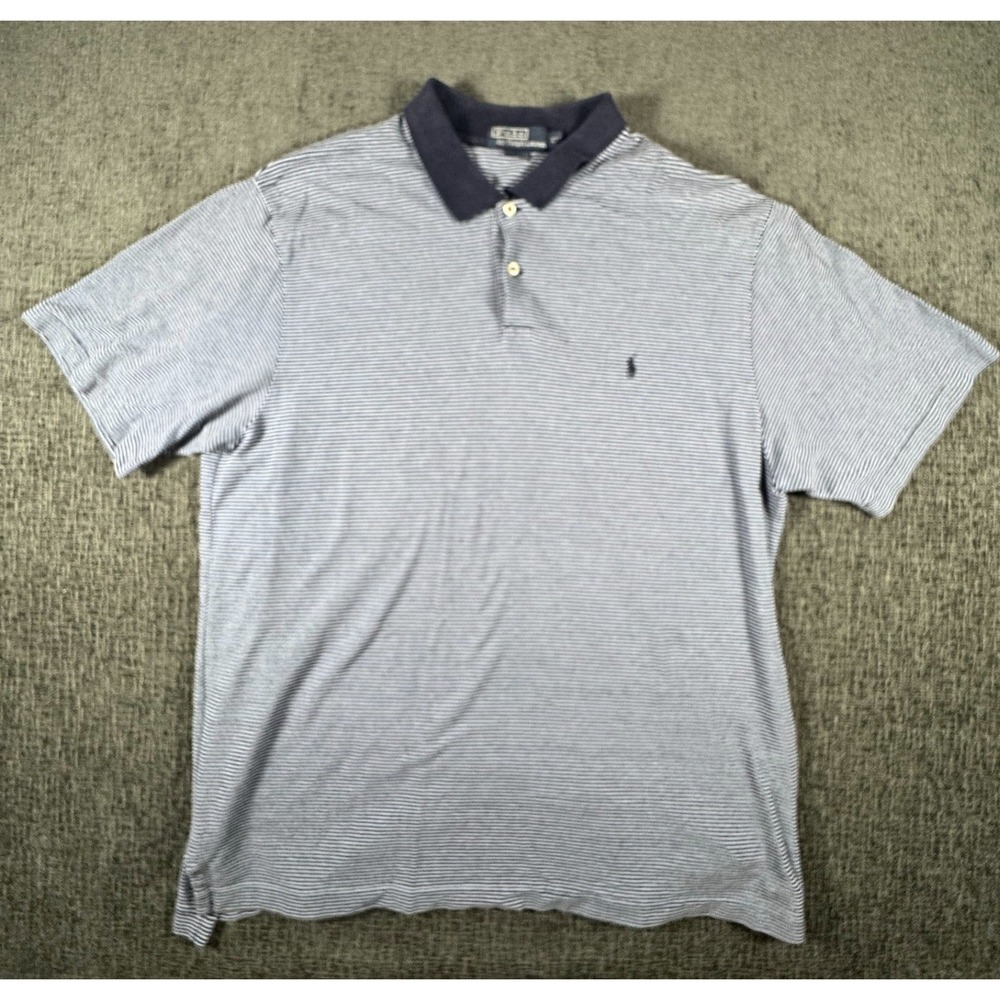 Polo Ralph Lauren Mens XXL Blue White Striped Short Sleeve Cotton Polo Shirt